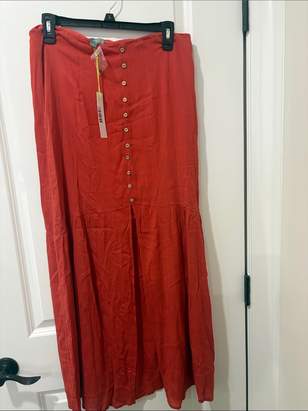 Good Luck Gem Rust  Button-Front Maxi Skirt with split & flowy Hem